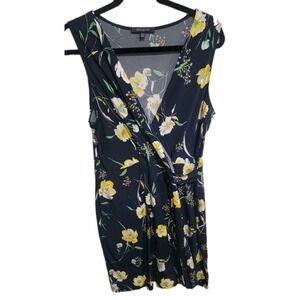 Hail3y:23 Floral Faux‎ Wrap Dress Navy Blue Yellow Sleeveless Plus Size XXL